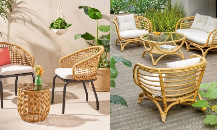 bàn ghế giả mây và mây tự nhiên