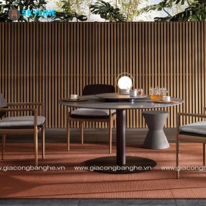 bàn ăn chân thép mặt đá tự nhiên